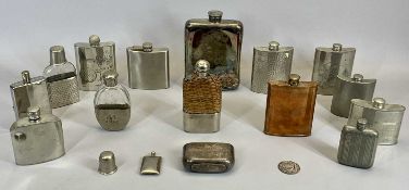 SILVER PLATED, PEWTER, COPPER & OTHER HIP FLASK COLLECTION (15) - 18.5 x 12.5cms the largest