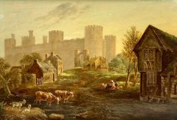 JAMES B GOODRIDGE oil on panel - 'Conwy Castle 1856', signed lower right and with inscription verso,