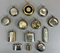 VINTAGE & LATER CIRCULAR & OTHER HIP FLASK COLLECTION (13) - silver plated, pewter and other