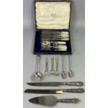 SILVER HANDLED & OTHER CASED & LOOSE CUTLERY GROUP to include three Sheffield 1959 silver handled