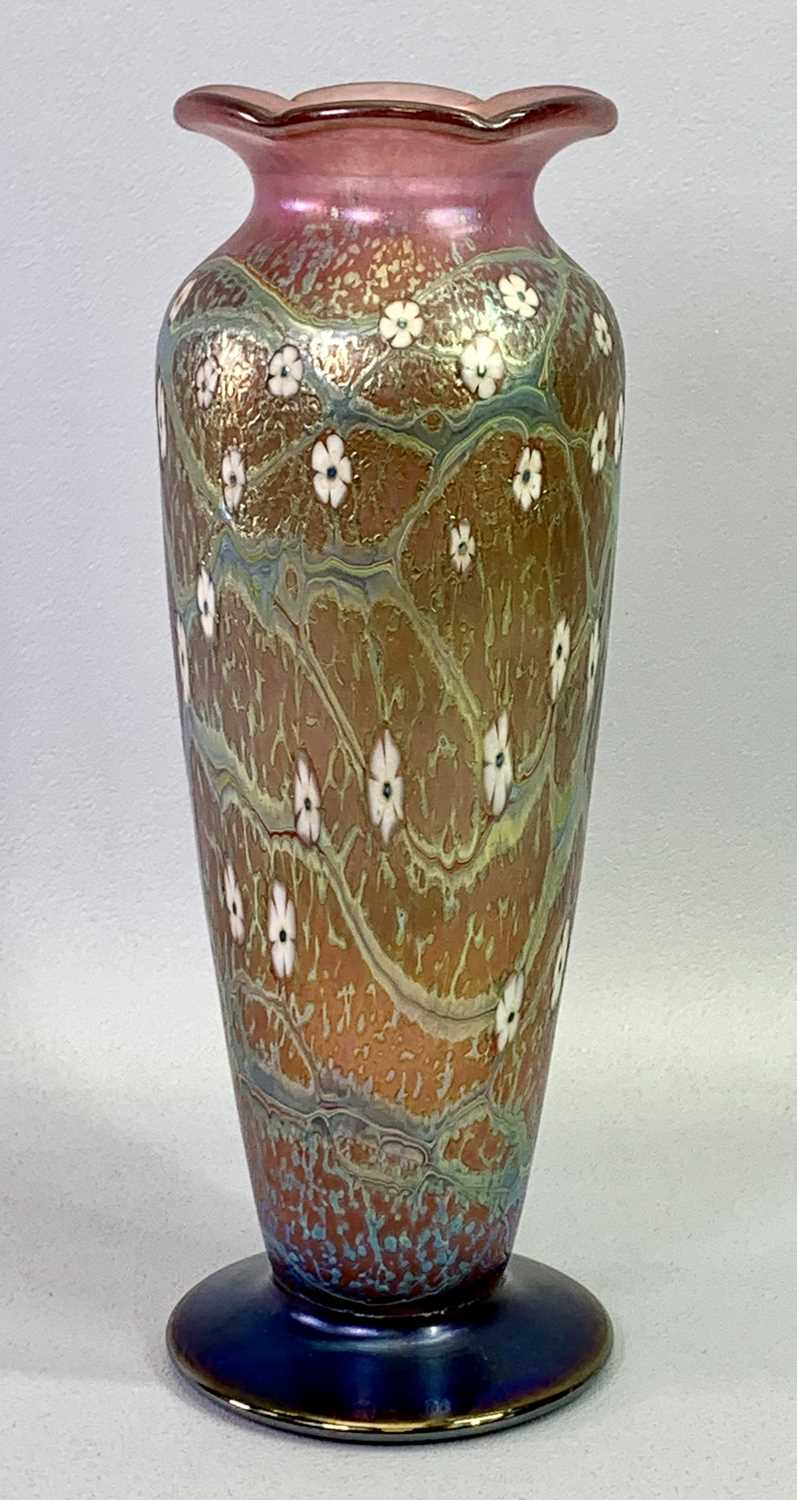 OKRA ART GLASS VASE - of footed form with wavy rim, body decorated with stylised opal flower heads - Image 2 of 4