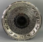 CEYLON UNMARKED WHITE METAL PRESENTATION TRAY - 35.5cms diameter, the slightly raised border