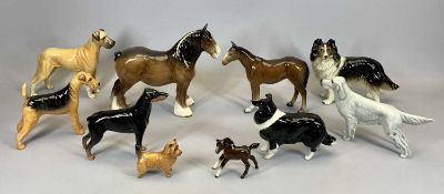 BESWICK ANIMALS COLLECTION - Airedale Terrier 'Cast Iron Monarch', Doberman, Collie, Great Dane, two