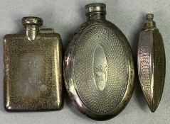 HALLMARKED SILVER & WHITE METAL HIP/POCKET FLASKS (3) - the silver example marked 'Birmingham 1916',