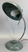 VINTAGE STYLE DESK LAMP with blue enamel base and shade, chrome stem, 37cms H