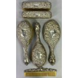 6 PIECE HALLMARKED SILVER DRESSING TABLE MIRROR, BRUSH & COMB SET - Sheffield 1902 and 1903, Maker
