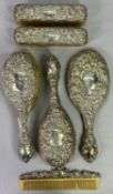 6 PIECE HALLMARKED SILVER DRESSING TABLE MIRROR, BRUSH & COMB SET - Sheffield 1902 and 1903, Maker