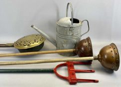 VINTAGE COPPER SIMPLEX NO 4 POSSERS (2) with wooden handles, vintage galvanised watering can,