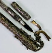 SWAN MABIE, TODD & BARD STERLING SILVER PEN with chatelaine attachment outer carry case, the pen
