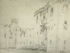 JOHN VARLEY pencil drawing - titled 'The Entrance to Caernarfon Castle', signed, 34 x 51cms