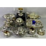 VICTORIAN & LATER EPNS & OTHER PLATED WARE, A GOOD COLLECTION to include a three piece squat form