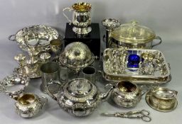 VICTORIAN & LATER EPNS & OTHER PLATED WARE, A GOOD COLLECTION to include a three piece squat form