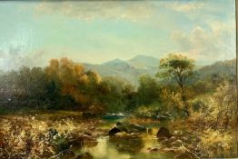 ENGLISH SCHOOL oil on canvas, late 19th century - mountain riverscape, unsigned, 52 x 75cms