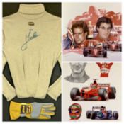 FORMULA ONE INTEREST - 'Jarnou Trulli', a framed and glazed OMP top and glove, the top signed, 94.