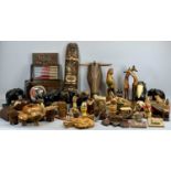TREEN - a large collection of carved wooden animal figures, ETC including a pair of ebony elephant