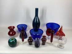 STUDIO COLOURED GLASSWARE - an assortment including Mdina globular cream glass vase with applied