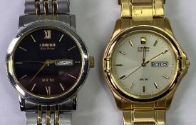 CITIZEN ECODRIVE WR50 GENTLEMAN'S BRACELET WRISTWATCHES (2) - gold plated example with champagne