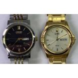 CITIZEN ECODRIVE WR50 GENTLEMAN'S BRACELET WRISTWATCHES (2) - gold plated example with champagne