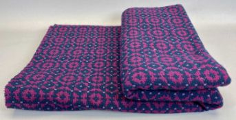 TRADITIONAL WELSH WOOLLEN BLANKET of geometric reversible design, woven in purple and black