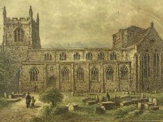 COLOUR ETCHING 19TH CENTURY - Bangor Cathedral, in maple frame, 24.5 x 31cms overall