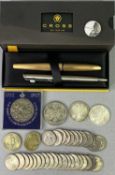 WORLD COINS & COMMEMORATIVES GROUP with a boxed gilt metal Cross ballpoint pen and one other to