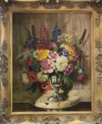 LESLIE SPITTLE oil on board - still life, flowers in a vase, signed, 54 x 43cms