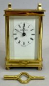 BOODLE & DUNTHORNE BRASS CASED CARRIAGE CLOCK - white enamel dial with black Roman numerals (missing