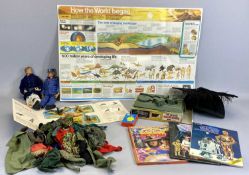 ACTION MAN - two figures and various clothes for same, an Airfix 00 scale gun emplacement in box,