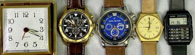 GENT'S MODERN WRISTWATCHES (4), spare straps and non-associated bracelet bits with an Equity