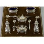 WALKER & HALL & OTHERS 10 PIECE HALLMARKED SILVER CONDIMENT SET - to include two lidded mustard