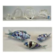 CLEAR & FROSTED GLASS CAMEO PAPERWEIGHTS (4) - Mats Jomasson Signature Collection 'Toucan', 14cms H,