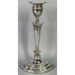 SHEFFIELD 1919 LOADED SILVER SINGLE CANDLESTICK - Maker Walter Latham & Son, classical George III