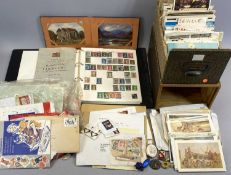VINTAGE & LATER POSTCARDS contained in a vintage file cabinet, stamp album and contents and