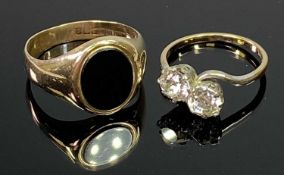 LADY'S & GENT'S 9CT GOLD RINGS (2) to include a wide band signet ring mounted with a black oval