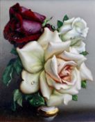 IRENE KLESTOVA oil on panel - still life of Roses, signed lower left, 23 x 18.5cms