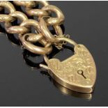 VINTAGE 9CT GOLD CHUNKY HOLLOW LINK BRACELET - with chase decorated padlock clasp and safety
