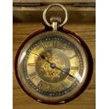 LADY'S VINTAGE 14CT GOLD CASED FOB WATCH - in a boxwood watch holder, the gilt metal dial foliate