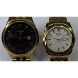 CITIZEN ECO DRIVE GOLD PLATED GENTLEMAN'S BRACELET WRISTWATCHES (2) - silvered and black dial