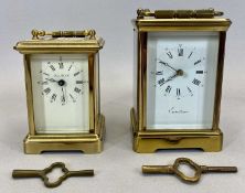 EUROTIME BRASS CASED CARRIAGE CLOCK - white enamel dial with Roman numerals, 14cms H and London
