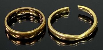18CT GOLD CUT WEDDING BAND and a small 9ct gold wedding band, Size J, 2.8 and 2.6grms respectively