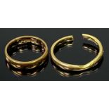 18CT GOLD CUT WEDDING BAND and a small 9ct gold wedding band, Size J, 2.8 and 2.6grms respectively