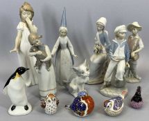 LLADRO/NAO FIGURES (7) - the tallest 30cms H, a Poole penguin, 14cms H, three Royal Crown Derby bird