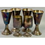 SILVER PLATED WINE GOBLETS (6) - four of conical form on a beaded rim circular base, 15.5cms H and