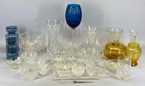 CIRCULAR CUT GLASS FRUIT BOWLS (3), three good quality cut glass vases, 25.5cms, rectangular cut