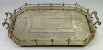 LARGE SILVER PLATED SERVING TRAY - rectangular with canted corners and a baluster type open