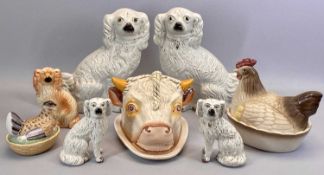 STAFFORDSHIRE POTTERY BULLS HEAD CHEESE DISH & COVER - late 19th century, 20cms H, 25cms L, 20cms W,