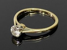 18CT GOLD & PLATINUM SOLITAIRE DIAMOND RING - coronet claw mounted stone, 0.33ct approx, Size K, 1.
