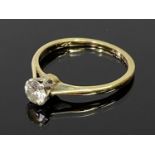 18CT GOLD & PLATINUM SOLITAIRE DIAMOND RING - coronet claw mounted stone, 0.33ct approx, Size K, 1.