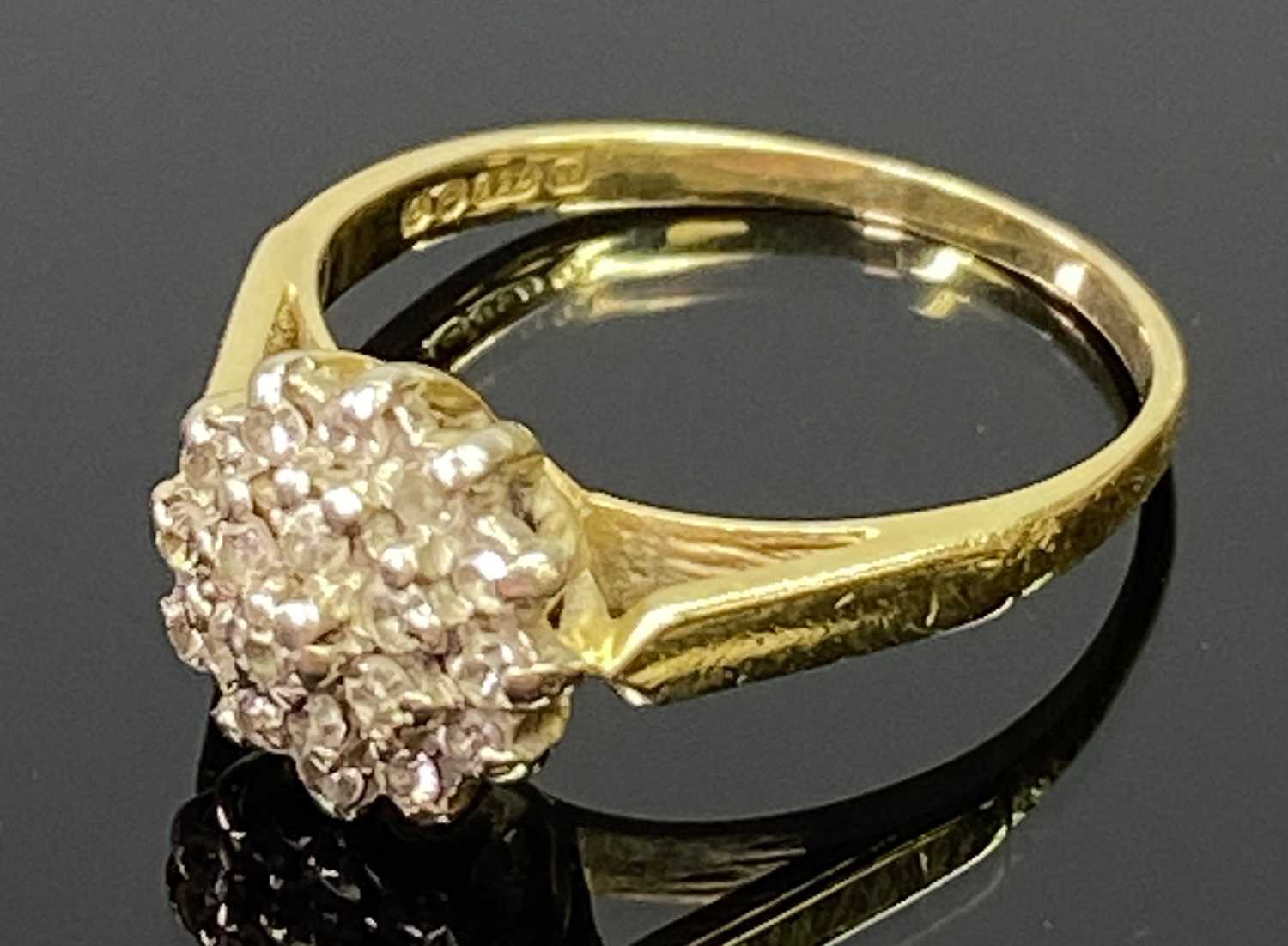 18CT GOLD DIAMOND CLUSTER RING - having 19 small stones claw set to a basket mount, London 1980 date - Image 2 of 2