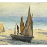 I HARTLEY early 20th century watercolour - beached sailing boats, signed lower right, 34 x 49cms